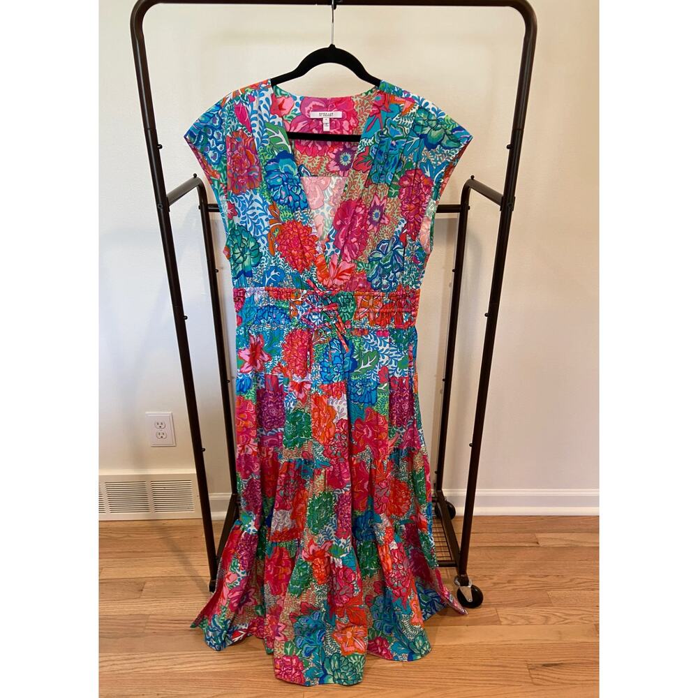 Derek Lam Fatima Tiered Floral-Print Stretch-Cotton Poplin Midi Dress size 16 - Picture 3 of 7